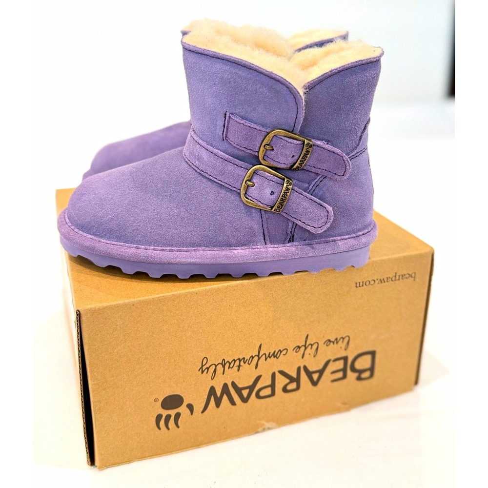 BEARPAW Katya Toddler Suede Faux Fur Lined Ankle Booties Buckle US 10 Fur lined